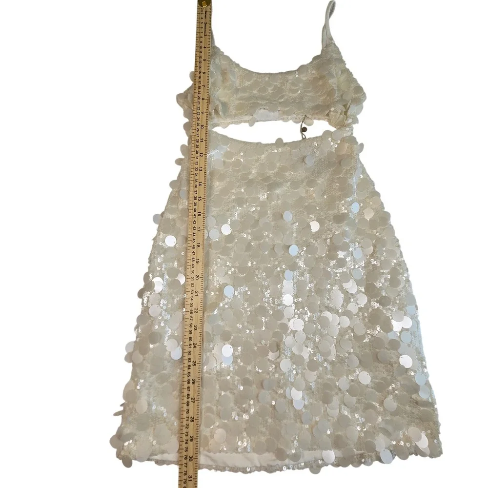 Meshki White Sequin Mini Dress with Cutout - Picture 13 of 14